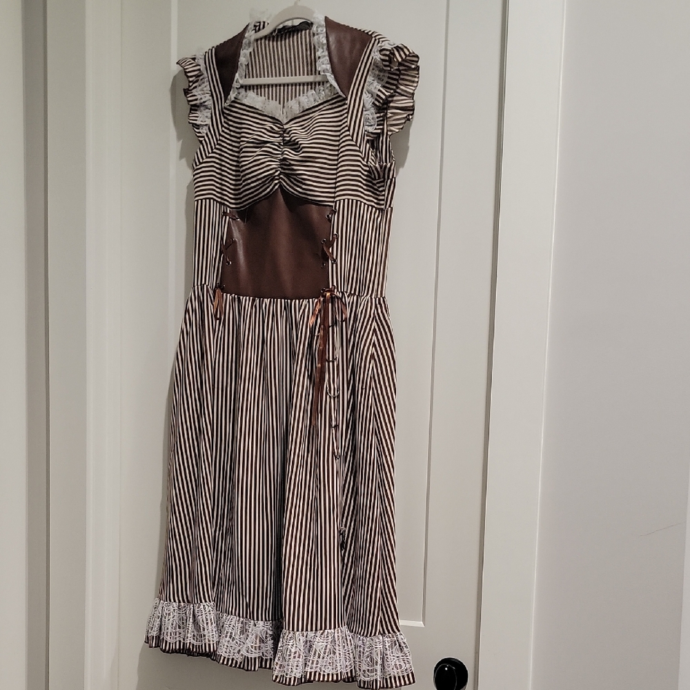 Striped Dress with Lace Trim